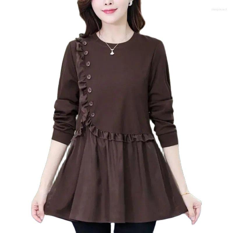 Women's Blouses 2023 Spring Autumn T-Shirt Women's Clothing Loose Female Belly Cover Shirt Show Thin Jacket Fashion Age Reduction, Brown
Women's Blouses 2023 Spring Autumn T-Shirt Women's Clothing Loose Female Belly Cover Shirt Show Thin Jacket Fashion Age Reduction, Brown