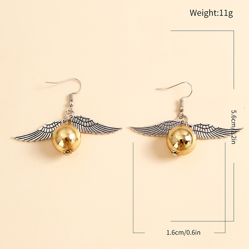 Vintage Movie Wing Earrings Dangle Antique Gold Silver Earrings Potter The Deathly Hallows Drop Earrings For Women Gold Beads Wings Earrings Jewelry G
