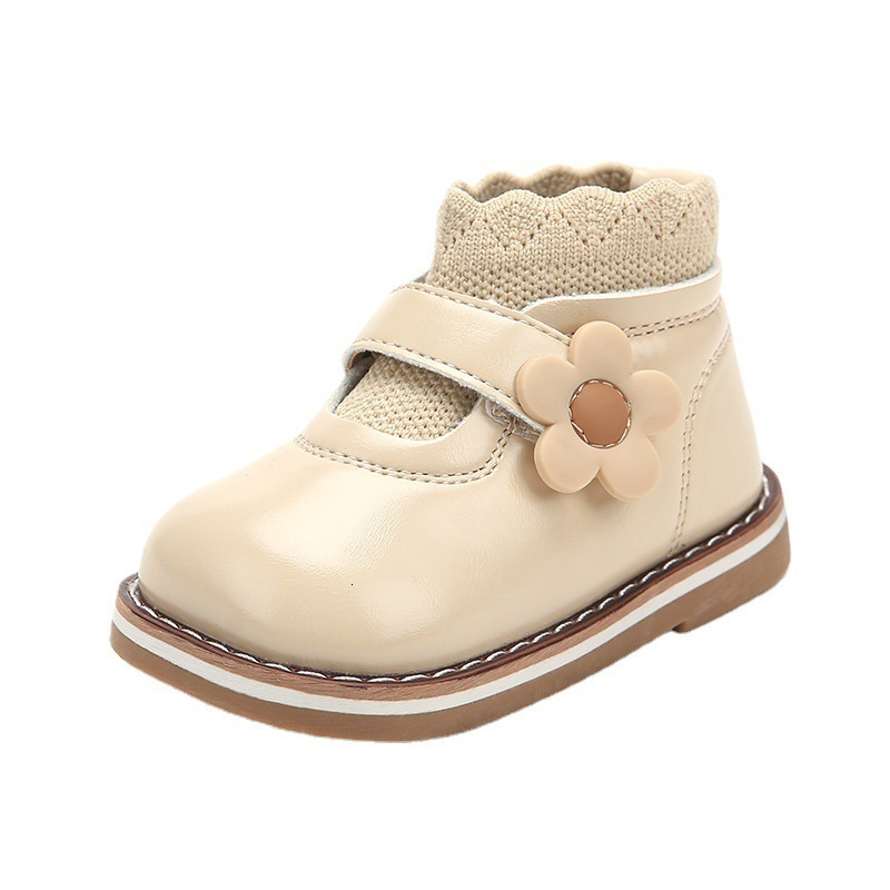 First Walkers 11.5-15.5cm Spring Boots For Toddler Girls Solid Flower Sock Ankle Boots For 0-3years Old Children Girls Little Princess Shoes 230314