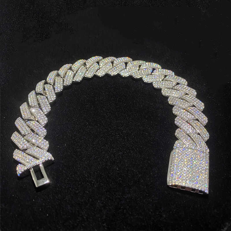 bracelet necklace mossanite Miami Iced Out Moissanite Diamond Cuban Chain 18mm Width 3 Rows Cuban Link Chain Bracelet Hip Hop Men Jewelry