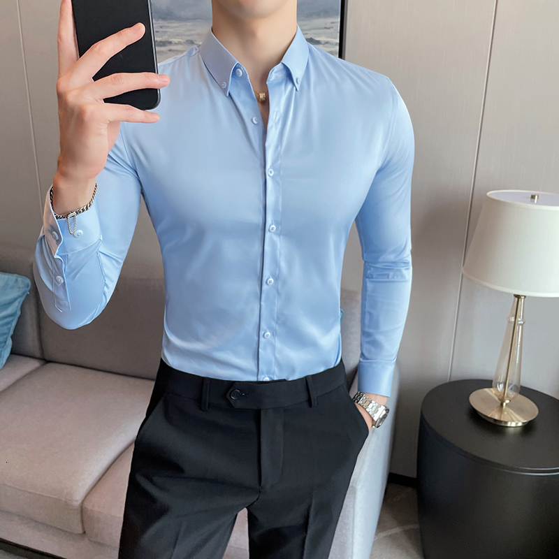 Men's Casual Shirts Long Sleeve Men Dress Shirts Simple All Match Business Formal Wear Slim Fit Casual Office Blouse Homme Plus Size 5XL-M 230314