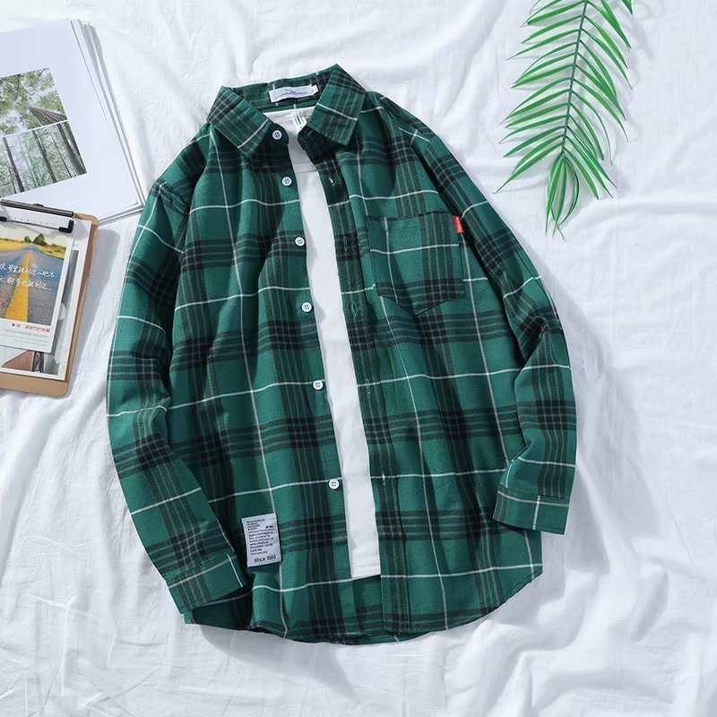 Men's Casual Shirts Vintage Plaid Shirts Men Autumn Long Sleeve Oversize Button Up Shirt Japanese Harajuku Casual Loose Coat Women Blouse Tops 23