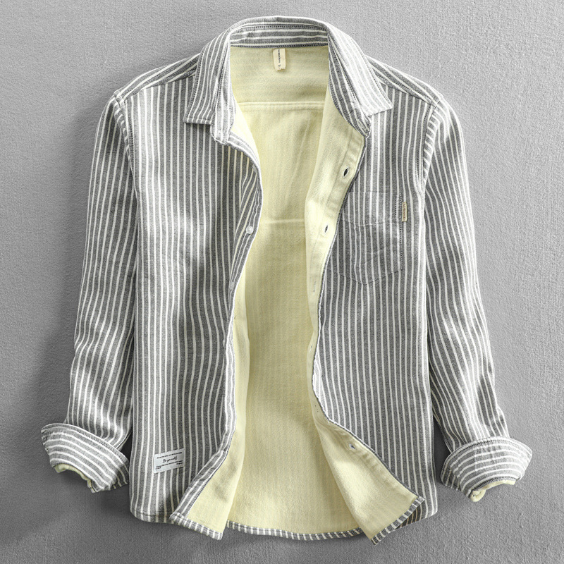 Men's Casual Shirts Helisopus Autumn Winter Men's Shirt Striped Plus Velvet Fleece Lined Shirt Thick Warm Male Shirt Casual Men Clothing 230