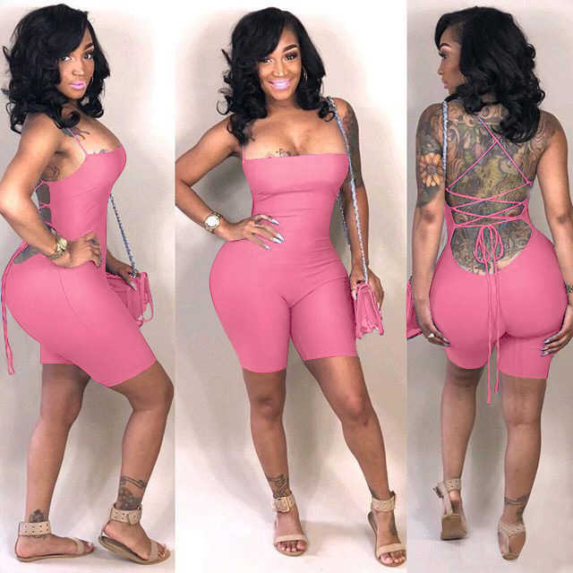 women jumpsuit 2023 summer Tie-dye solid color backless sexy women's open-back strapping tights nightclub clubwear jumpsuits amp rompers