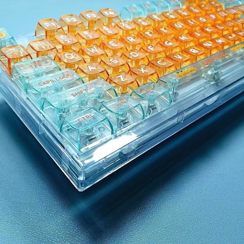 132 Key Crystal PC Transparent Keycaps Set CBSA Profile Backlit Orange Keycap for MX Cherry Switch Mechanical Gaming Keyboard