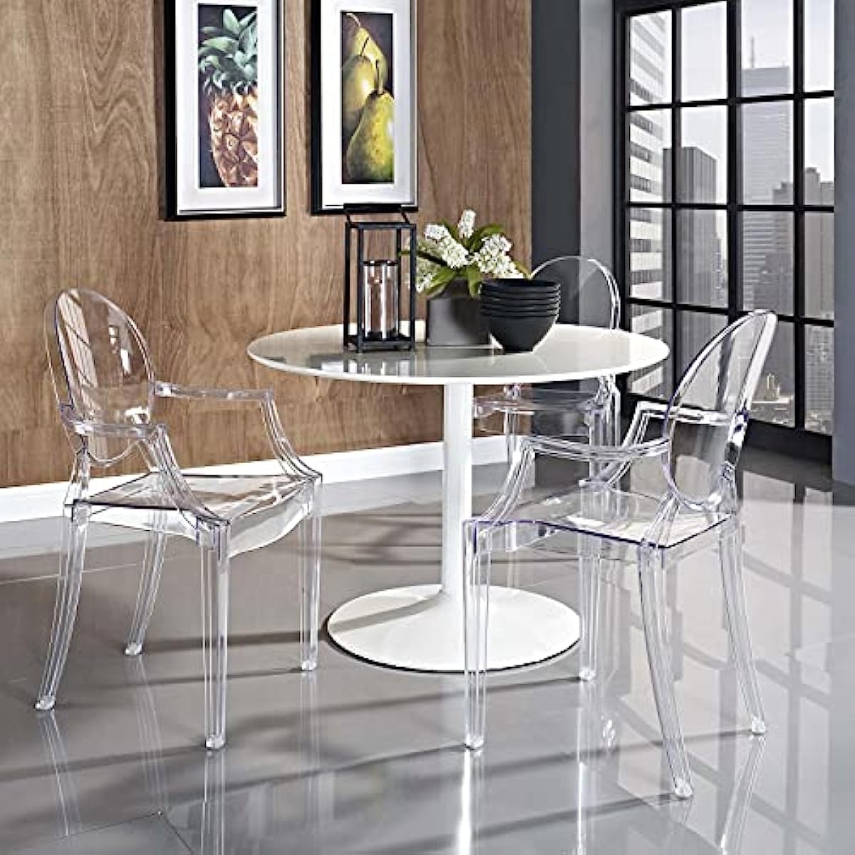 Modway Casper Modern Acrylic Stacking Kitchen and Dining Room Arm Chair in Clear Fully Assembled
