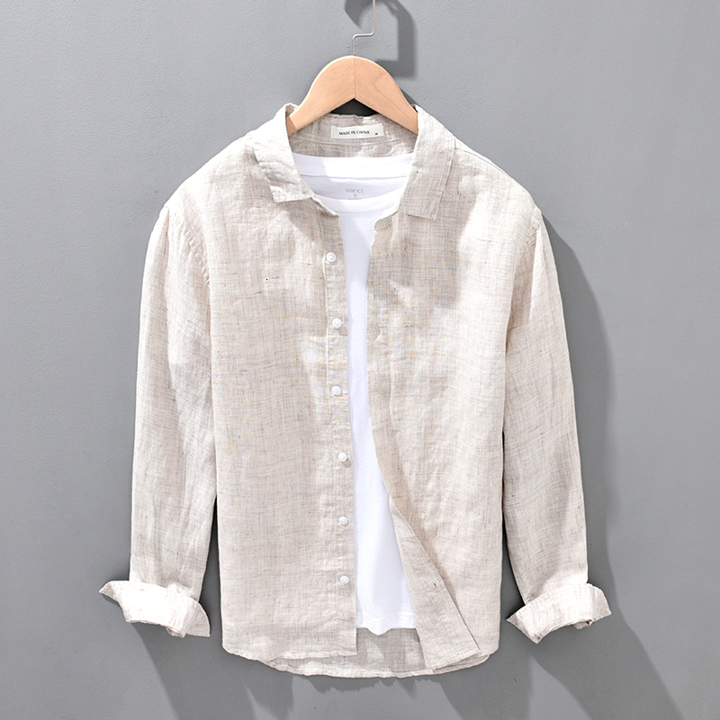 Men's Casual Shirts Spring Long Sleeve Shirts for Men 100% Pure Linen Plus Size Comfortble Casual Button Up Hemp Shirt Men Fashion Clothing 23031