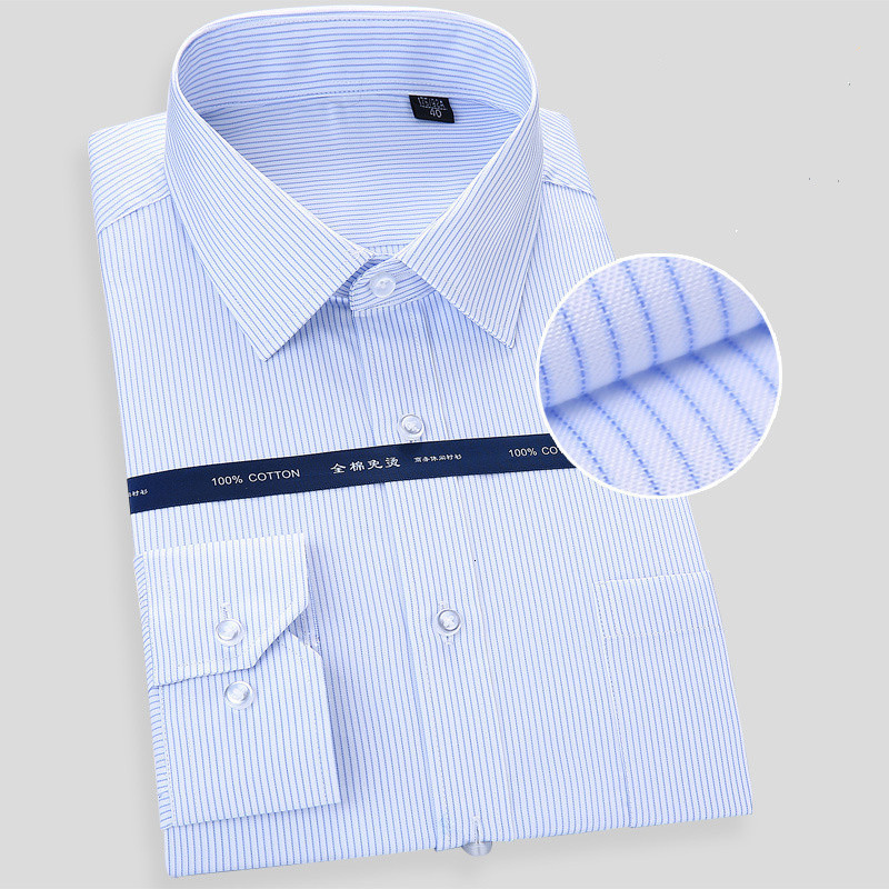 Men's Casual Shirts High Quality Non-ironing Men Dress Long Sleeve Shirt Solid Male Plus Size Regular Fit Stripe Business Shirt White Blue 230314
