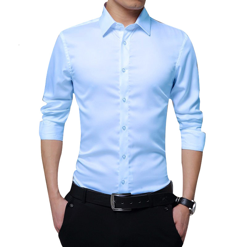 Men's Casual Shirts Men Long Sleeve Shirts Slim Fit Solid Business Formal Shirts for Autumn FS99 230314