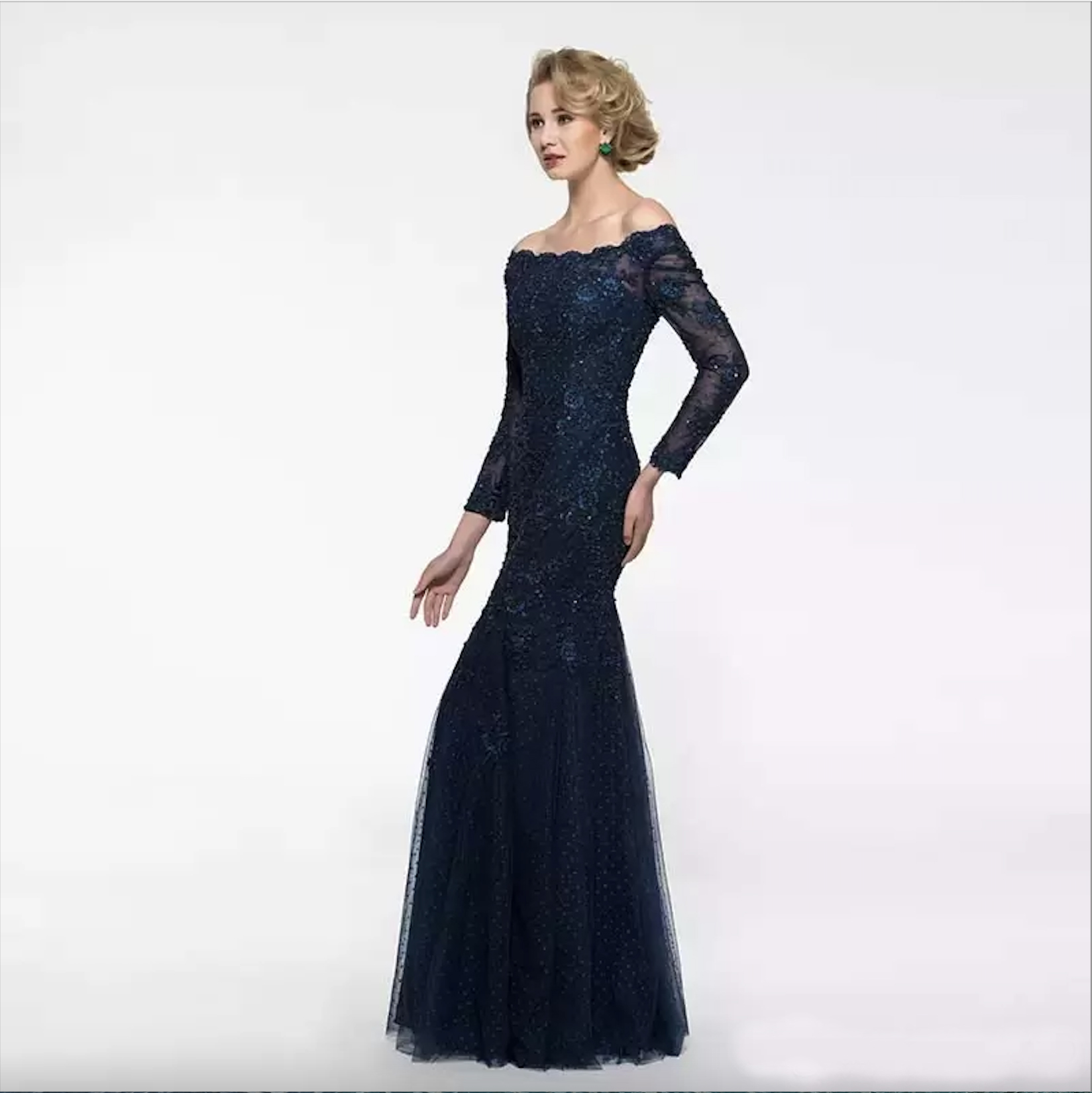 Lace Mermaid Mother of the Bride Dresses with Long Sleeves Appliques Beaded or Length Formal Evening Gowns