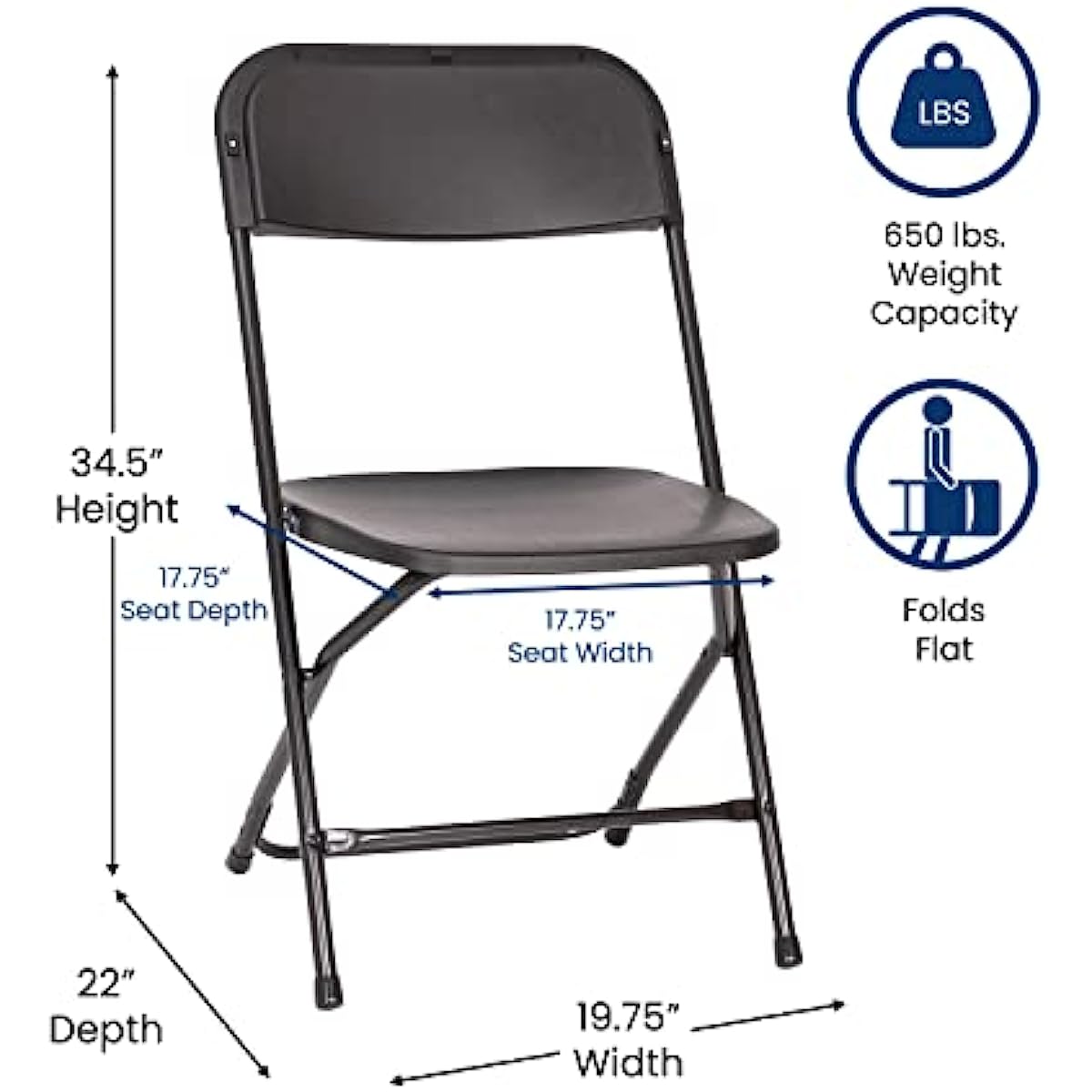 Flash Furniture Hercules Big and Tall Commercial Folding Chair Extra Wide 650LB Capacity Durable Plastic Black 4 Pack heated camping chair