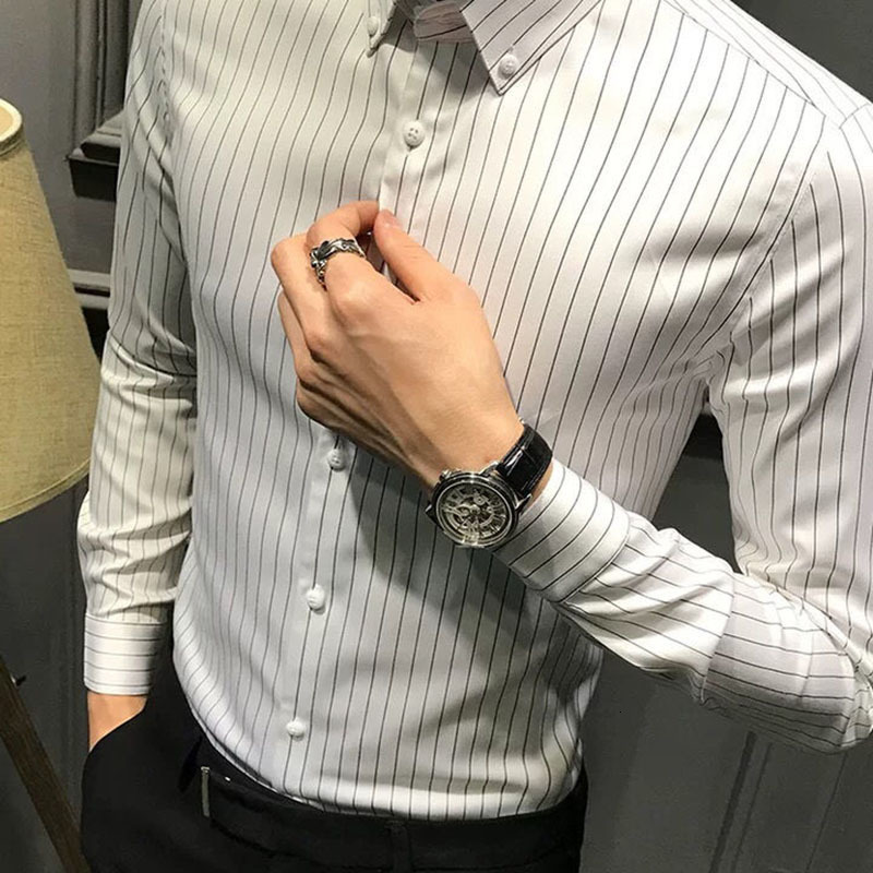 Men's Casual Shirts Fashion Printed Lapel Button Casual Striped Shirt Men's Clothing Autumn Korean Oversized Loose Tops All-match ShirtS 230