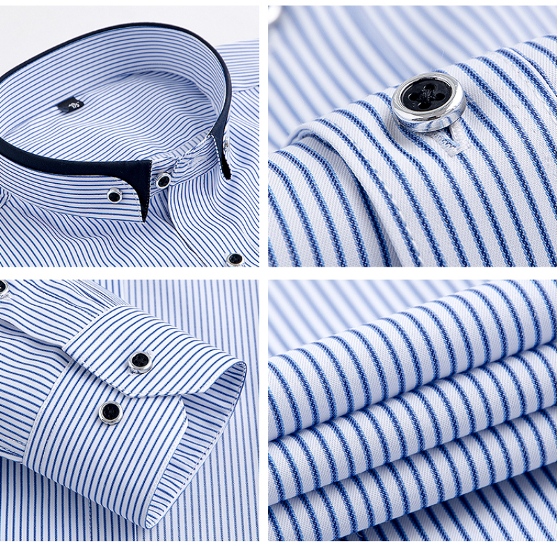 Men's Casual Shirts Oversized Shirt Long Sleeves Men Camicia Clothing Tooling Striped Pinstripe Slim Button Up Shirt Formal Suit Male Work Clothe