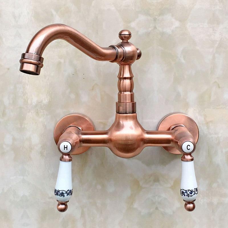 Kitchen Faucets Antique Red Copper Wall Mount Sink Faucet Swivel Spout Mixer Tap Dual Ceramics Handles Levers Arg033
Kitchen Faucets Antique Red Copper Wall Mount Sink Faucet Swivel Spout Mixer Tap Dual Ceramics Handles Levers Arg033