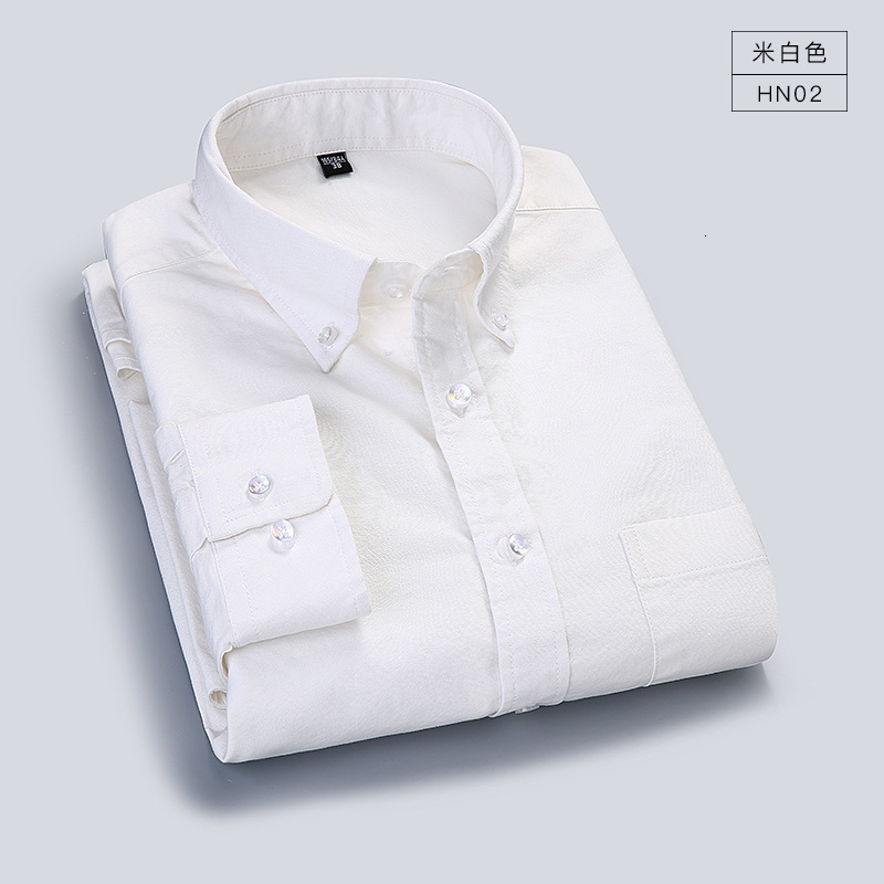 Men's Casual Shirts Quality 100% Cotton Oxford Shirt Men's Long Sleeve Casual Comfortable Breathable Button Pocket Men Solid Dress Shirts 23