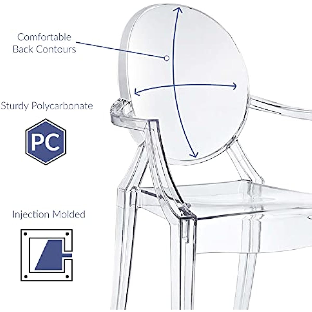 Modway Casper Modern Acrylic Stacking Kitchen and Dining Room Arm Chair in Clear Fully Assembled
