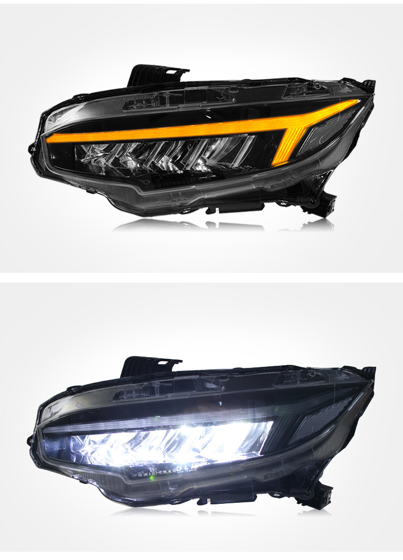 Auto Front Headlights For Honda Civic Ten Generation Upgrade Dragon Wing Style Lights APP Control 7 Color LED Turn Signal Headlight