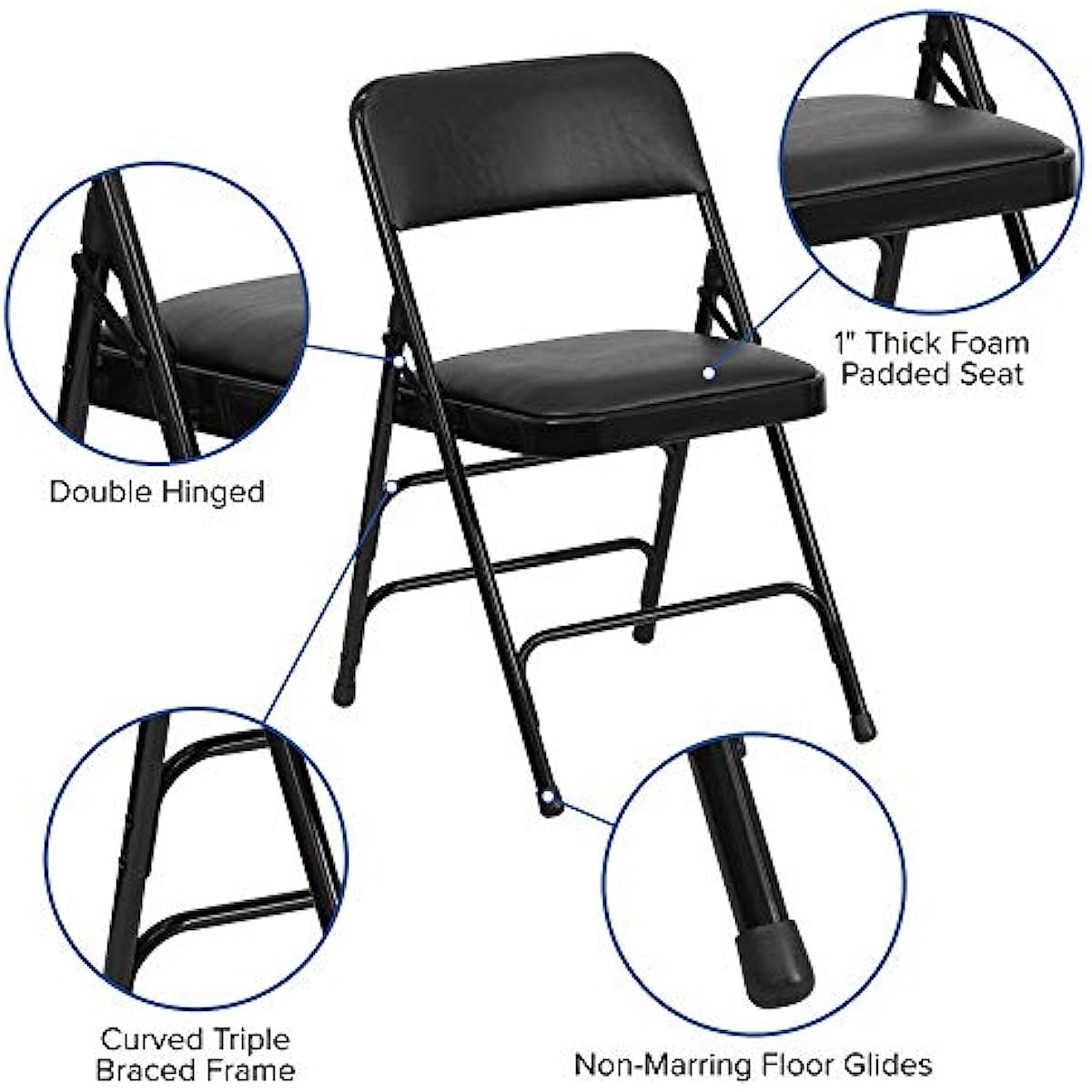 Flash Furniture HERCULES Series Metal Folding Chairs with Padded Seats | Set of 2 Black Metal Folding Chairs chub chair