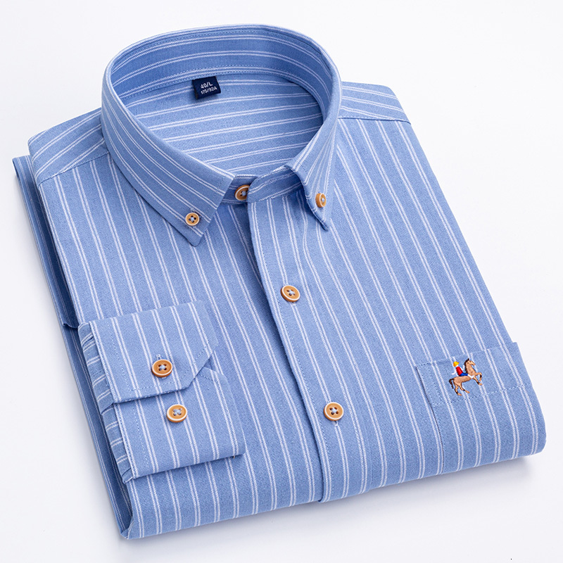 Men's Casual Shirts Size M~7XL 100% Pure Cotton Oxford Men's Striped Plaid Shirts Male Casual High Quality Long sleeve Shirt for Men Button 
