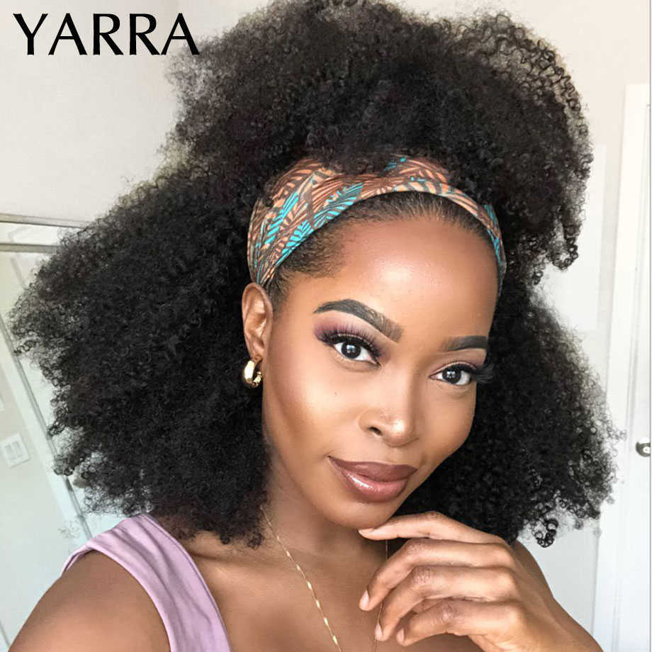 Synthetic Wigs Afro Kinky Curly Human Hair Headband Wig for Black Women 180% Density Glueless Brazilian Remy Full Machine Made Yarra 230227
