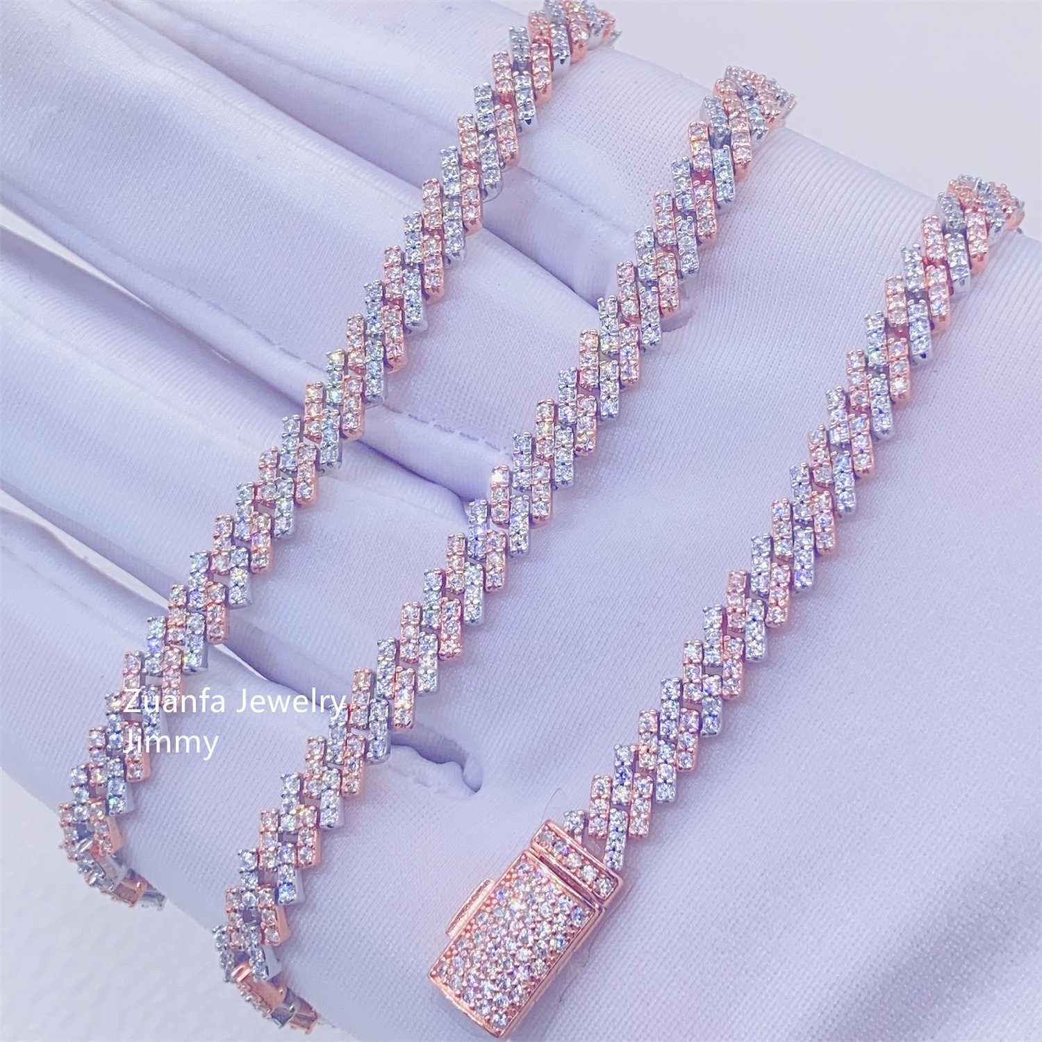 necklace moissanite chain Pendant Necklaces Pass Diamond Tester 5mm Width One Row 925 Sterling Silver Vvs Moissanite Diamond Cuban Link Chain Necklace