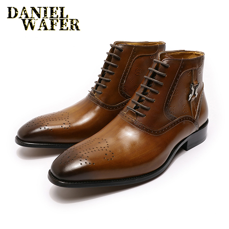 Fashion Brand Ankle Boots Luxury Men's Dress Boots Black Brown Handmade Lace Up Pointed Toe Genuine Leather Basic Formal Shoes
Fashion Brand Ankle Boots Luxury Men's Dress Boots Black Brown Handmade Lace Up Pointed Toe Genuine Leather Basic Formal Shoes