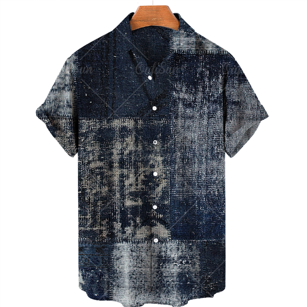 Men's Casual Shirts Mosaic Hawaiian men's short sleeve shirt open collar single button shirt 3D printed short sleeve fashionable casual beac