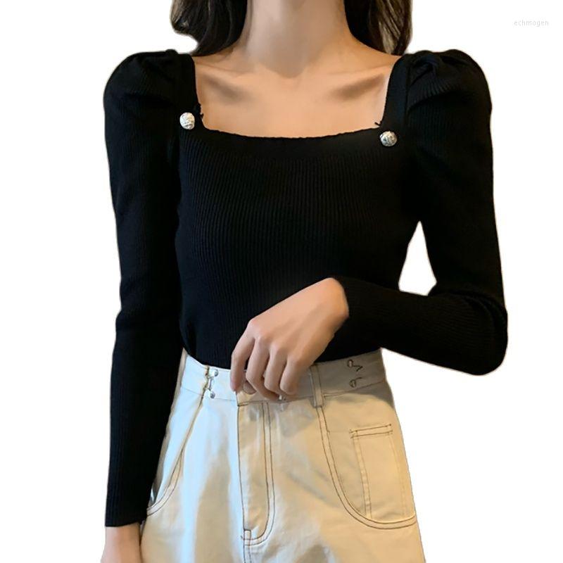 Womens Sweaters Casual Square Collar Women Sweater Autumn Winter Slim Solid Knit Ssweaters Pullovers Long Sleeve Soft Jumper Tops Femme