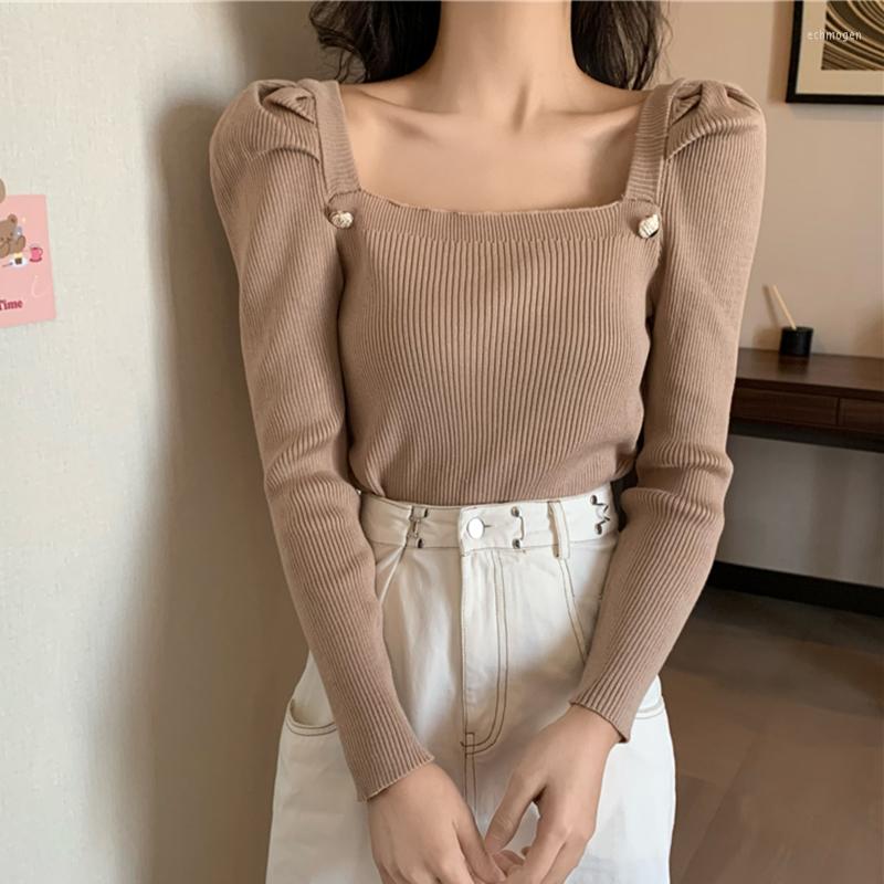 Womens Sweaters Casual Square Collar Women Sweater Autumn Winter Slim Solid Knit Ssweaters Pullovers Long Sleeve Soft Jumper Tops Femme