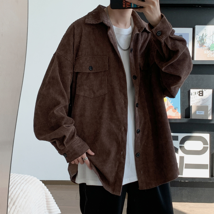 Men's Casual Shirts Men's Corduroy Long Sleeve Shirts Autumn Korean Shirt Woman Fashion Casual Oversize Shirt Men Clothing 230314