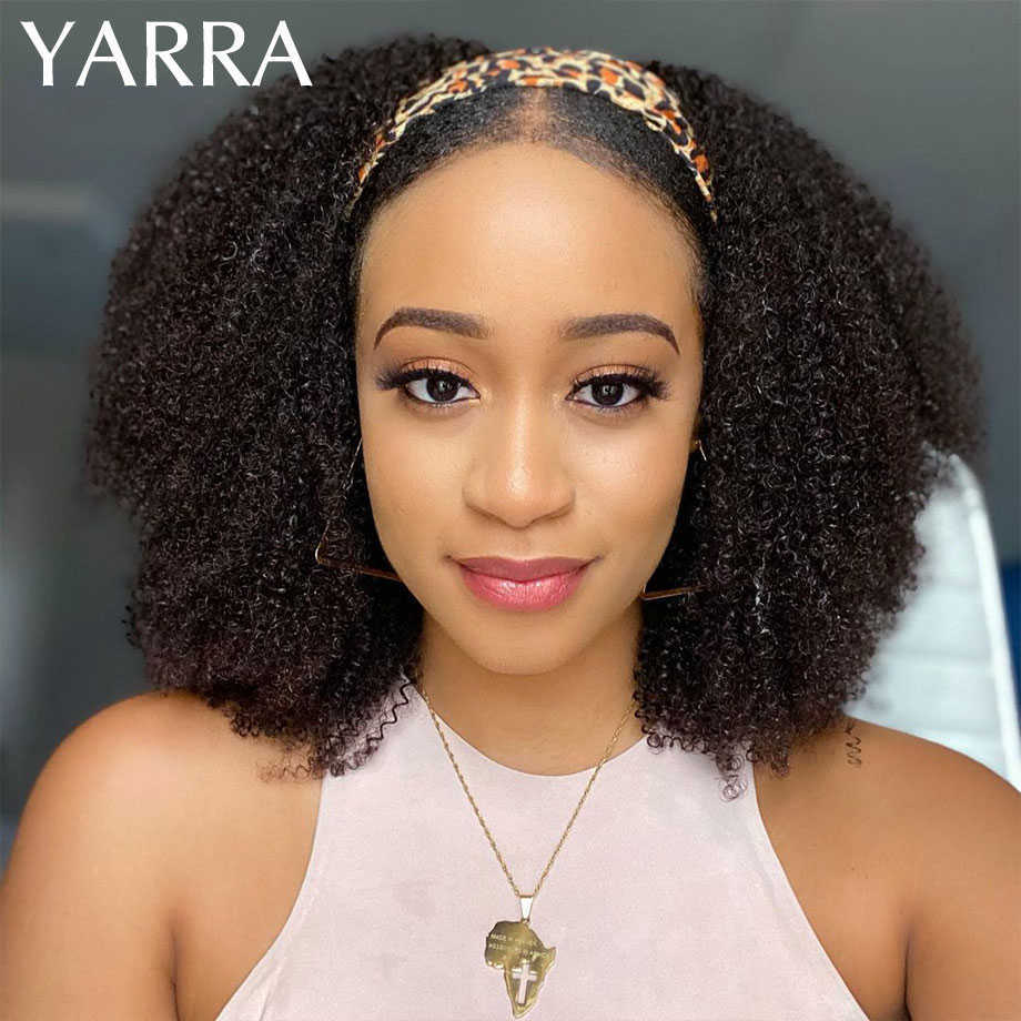 Synthetic Wigs Afro Kinky Curly Human Hair Headband Wig for Black Women 180% Density Glueless Brazilian Remy Full Machine Made Yarra 230227