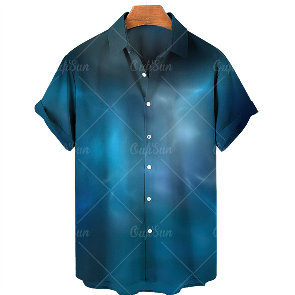 Men's Casual Shirts Men's Oversized Casual Short Sleeve Shirt 3D Print Gradient Hawaiian Fancy Shirt Lapel Single Breasted Beach Top 230314