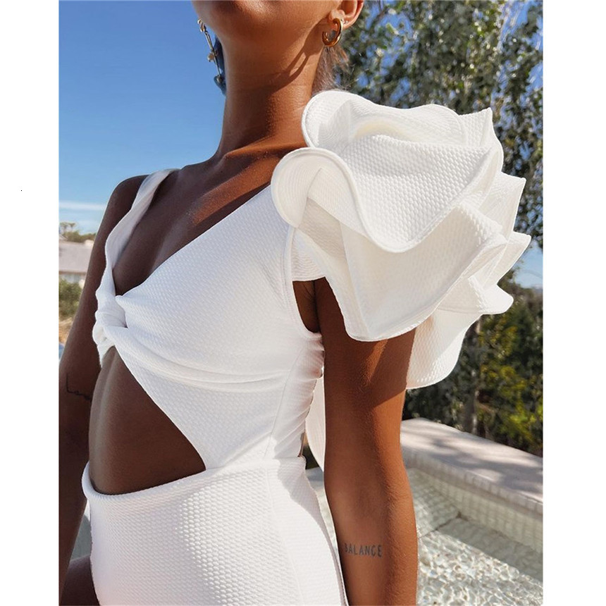 Women's Swimwear Swimsuit Women White Thong 2023 One Shoulder Ruffle Bikini Sexy Bathing Suit Brazilian Beachwear Summer 230313