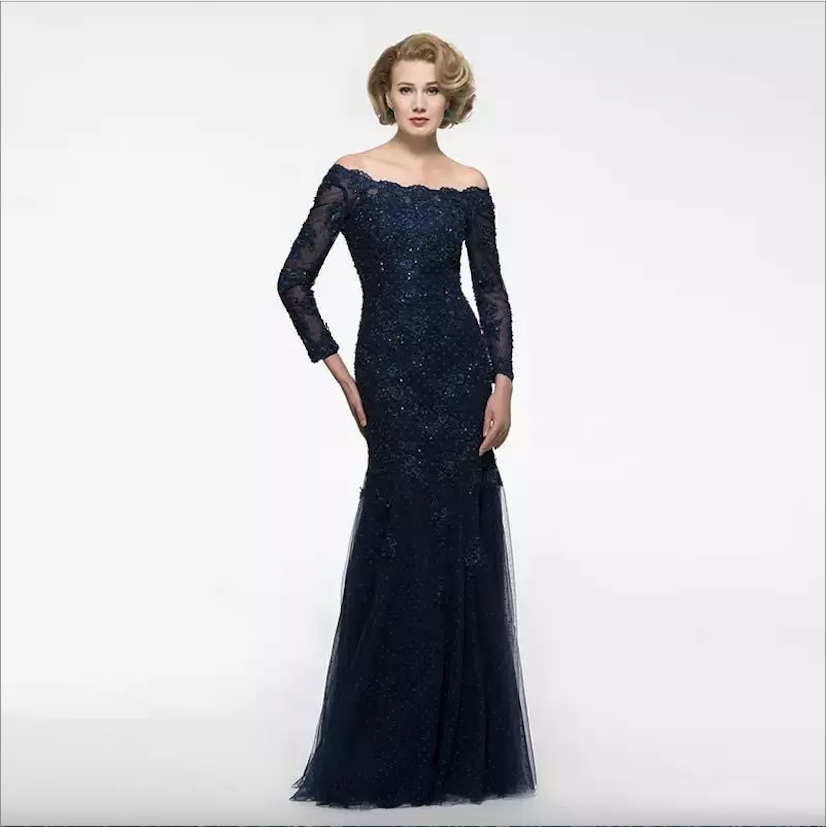 Lace Mermaid Mother of the Bride Dresses with Long Sleeves Appliques Beaded or Length Formal Evening Gowns