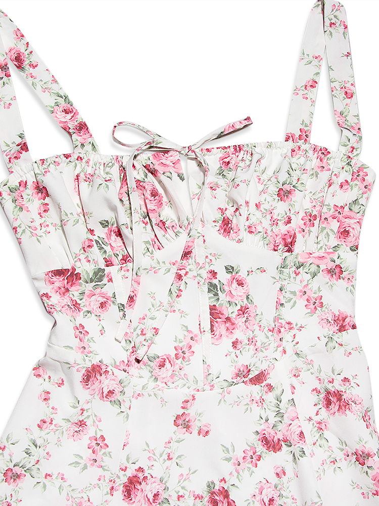 Party Dresses Karlofea Elegant Vintage Print Floral Midi Dresses Sexy Back Lace Up Robe Fashion Farm Party Clothing Women's Summer Long Dress 230