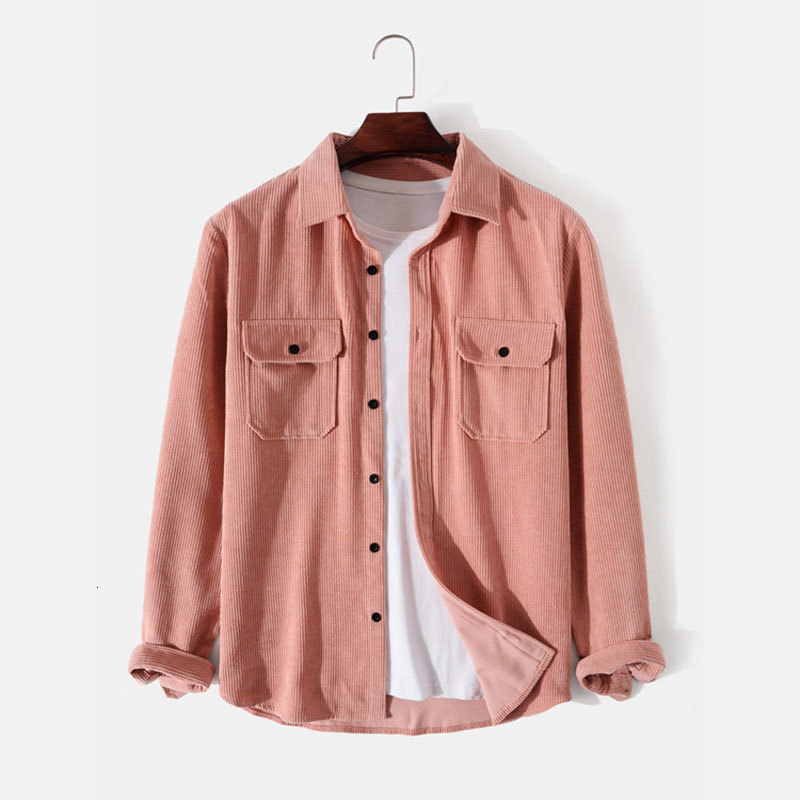 Men's Casual Shirts Men's Solid Corduroy Shirt Fall Fashion High Quality Japanese Loose Button Pocket Long Sleeve Shirt Men's Clothing 
