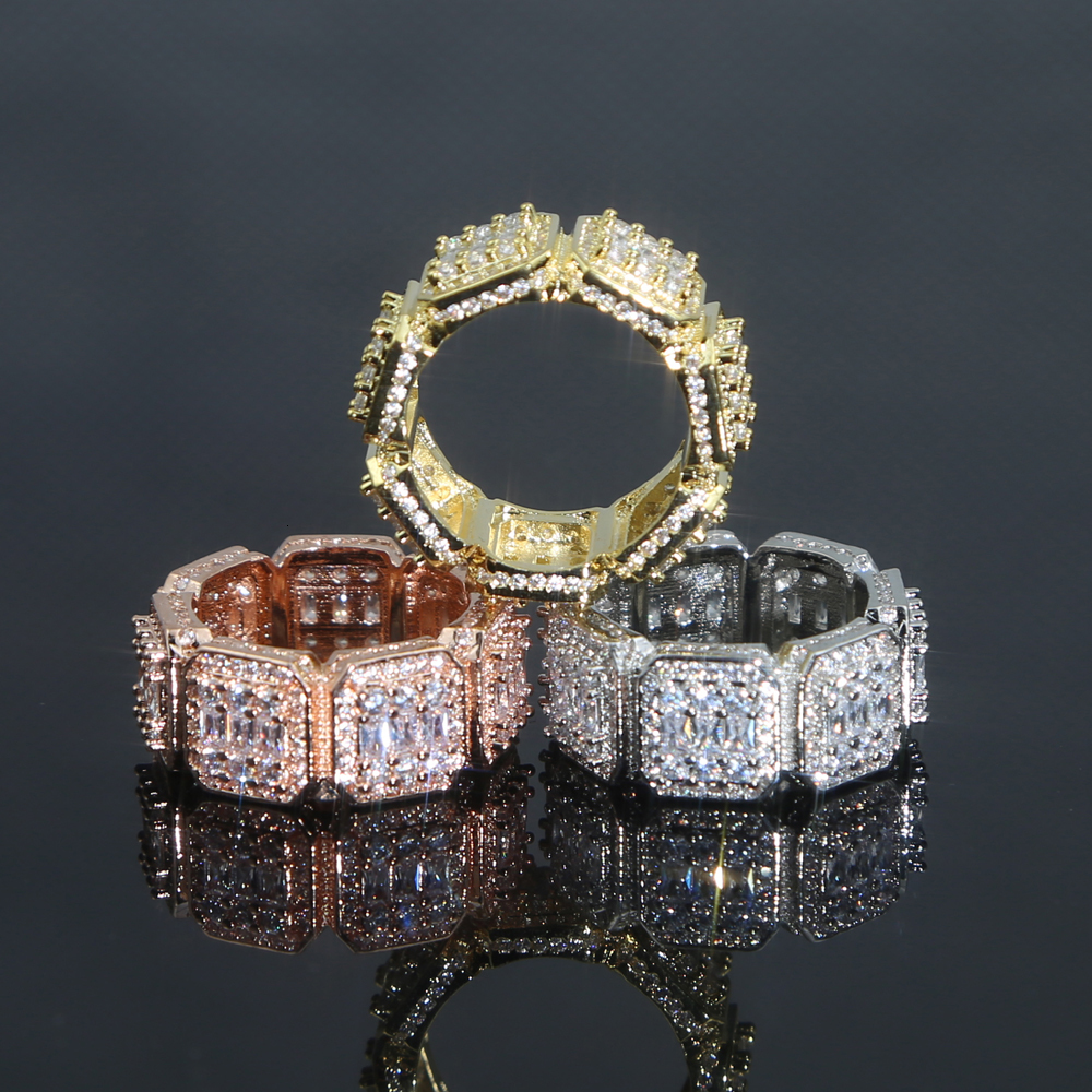 Wedding Rings Gold Silver Color Square CZ Zircon Wedding Engagemet Ring For Men Women Jewelry Iced Out Bling Rectangle CZ Band Ring 230313