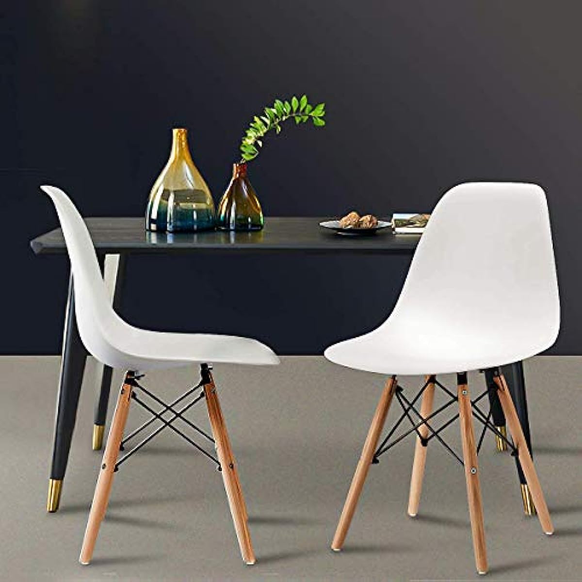 CangLong Modern Mid Century Dining Chair Shell Lounge Plastic DSW Chair with Natural Wooden Legs for Kitchen Dining Bedroom Living Room Side Chairs Se