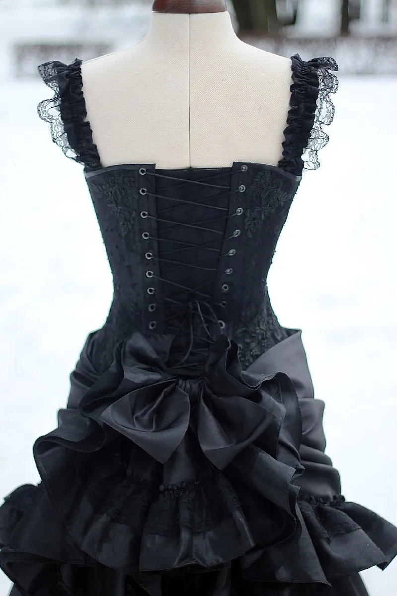 Wedding Victorian Vintage Gothic Black Bustle Historical Medieval Bridal Gowns High Neck Long Sleeves Corset Winter Cosplay Masquerade Dresses