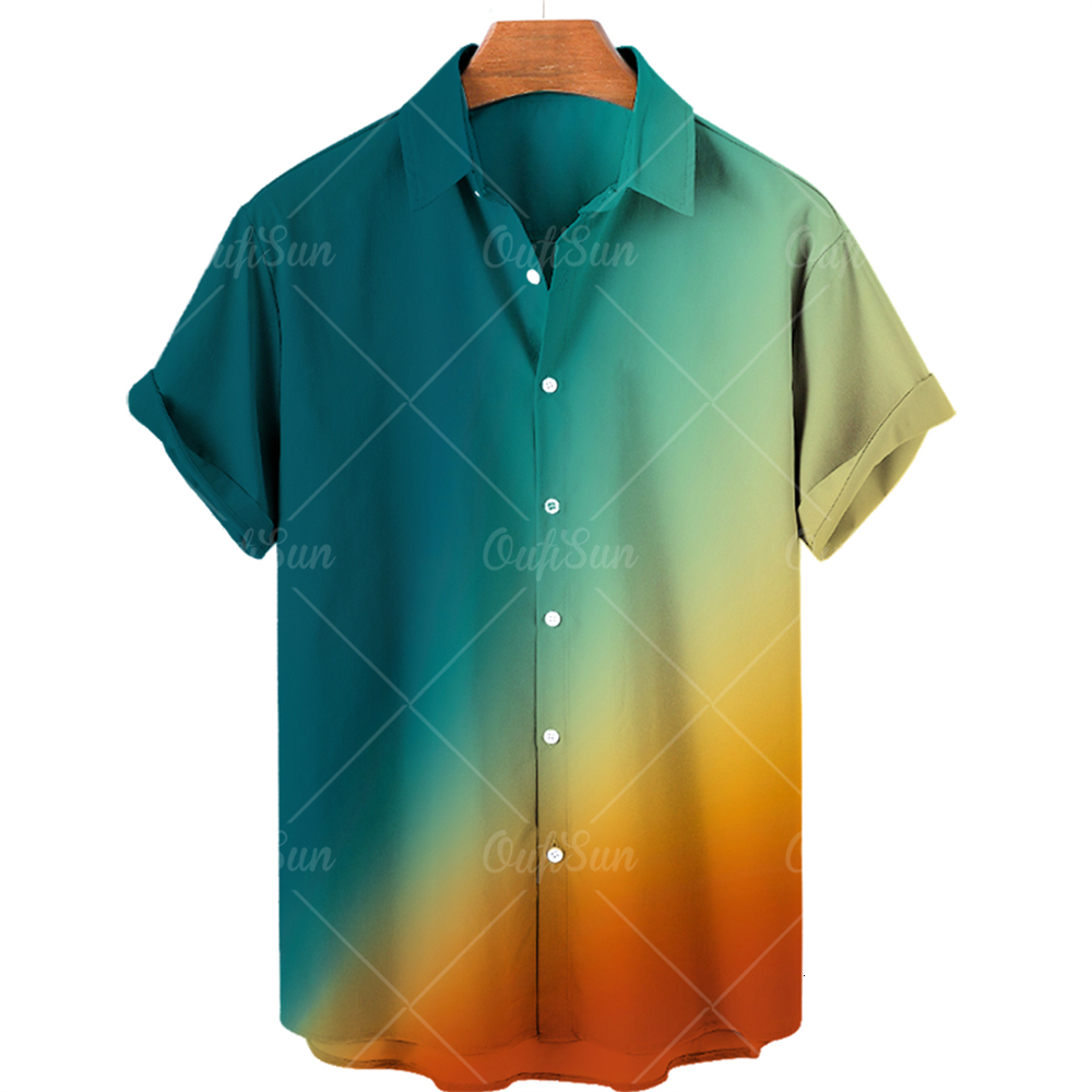 Men's Casual Shirts Men's Oversized Casual Short Sleeve Shirt 3D Print Gradient Hawaiian Fancy Shirt Lapel Single Breasted Beach Top 230314