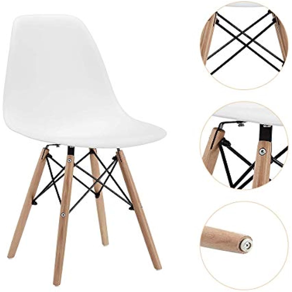 CangLong Modern Mid Century Dining Chair Shell Lounge Plastic DSW Chair with Natural Wooden Legs for Kitchen Dining Bedroom Living Room Side Chairs Se