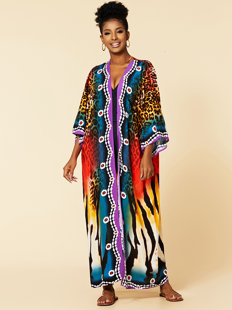Shawls Bohemian Dress Print Beach Cover up Pareos de Playa Mujer Over size Swimsuit Cover up Robe Plage Kaftan Tunic Maxi Dress 230314