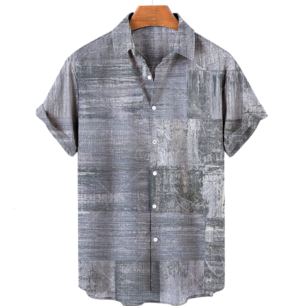 Men's Casual Shirts Mosaic Hawaiian men's short sleeve shirt open collar single button shirt 3D printed short sleeve fashionable casual beac