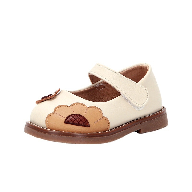 First Walkers 11.5-15.5cm Girls Flowers Shoes Beige Pink Shollow Pu Leather Shoes For Toddler Girls Infant Soft Princess Dress Flats Shoes 230314