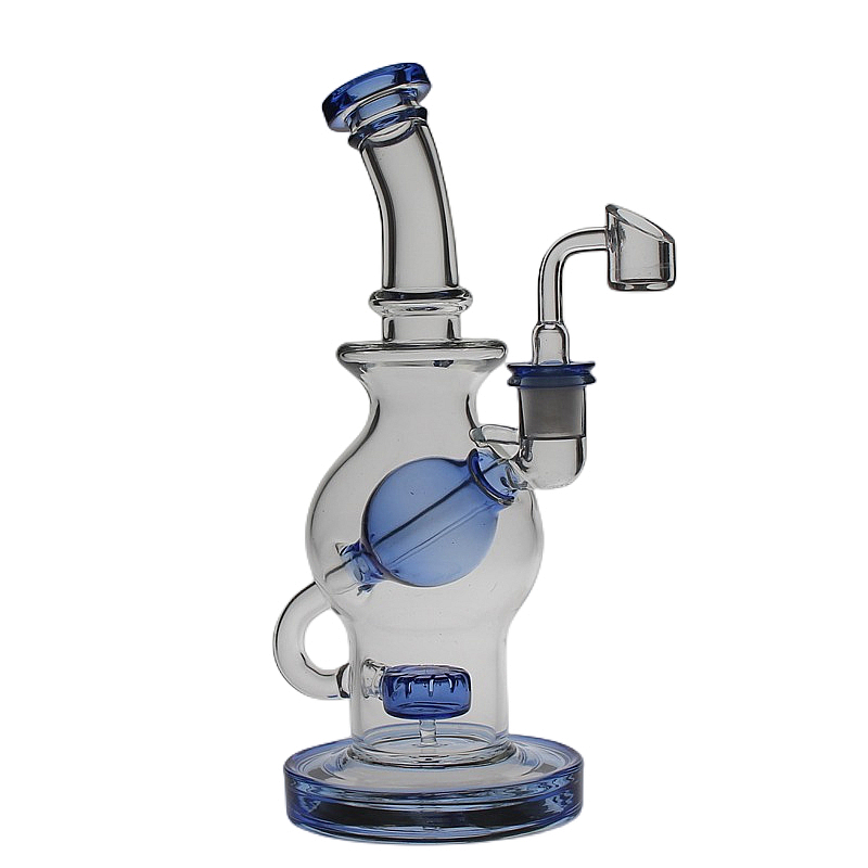 SAML 10 Inch Tall Ball bong Hookahs recycler Glass Smoking Water Pipe Clear Blue Female size 14.4mm PG3019