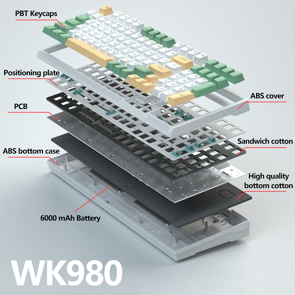 WK980 Hot-swap Mechanical Keyboard Kit Wireless Bluetooth 5.0 3 Mode RGB Backlit 98keys Gaming Keyboard fit 3/5Pins Switch