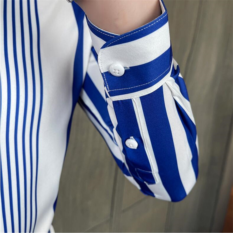 Men's Casual Shirts British Style Striped Shirts Mens Long Sleeve Business Formal Dress Shirt Casual Slim Fit Dress Streetwear Social Party Cloth