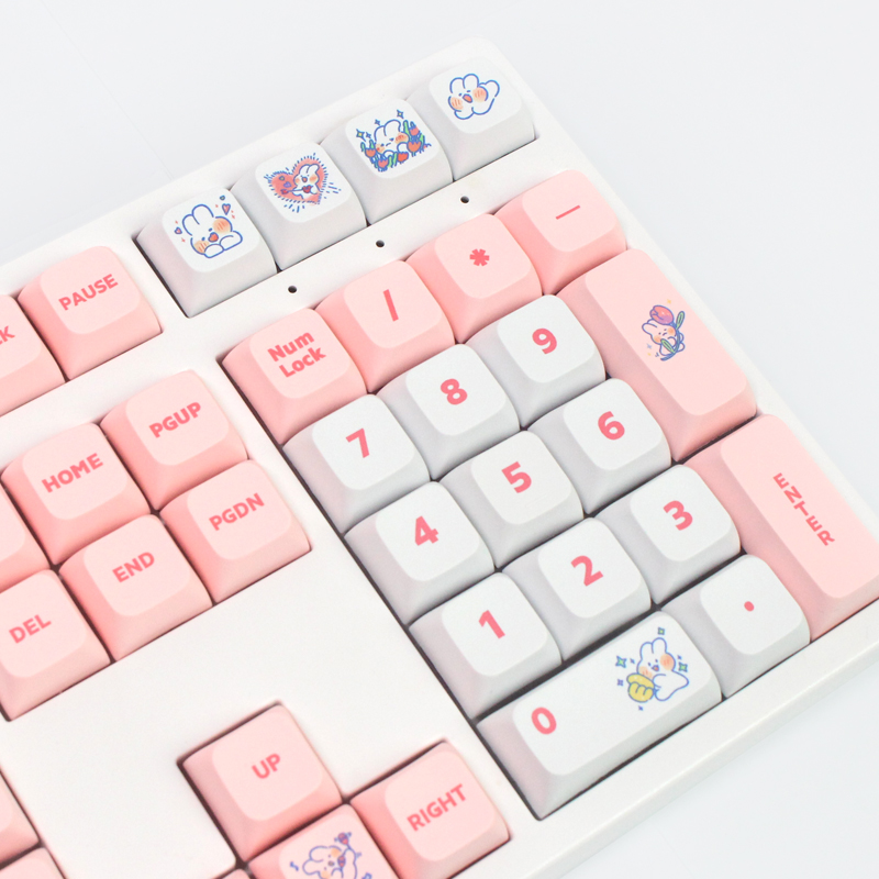 129 Key PBT Cute Steam Rabbit Pink Keycaps for Mechanical Gaming Keyboard Custom MX Switche SYE-SUB XDA Profile Key Cap