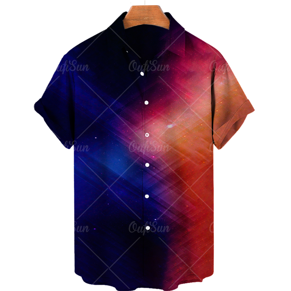 Men's Casual Shirts Men's Oversized Casual Short Sleeve Shirt 3D Print Gradient Hawaiian Fancy Shirt Lapel Single Breasted Beach Top 230314