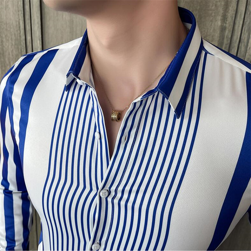 Men's Casual Shirts British Style Striped Shirts Mens Long Sleeve Business Formal Dress Shirt Casual Slim Fit Dress Streetwear Social Party Cloth